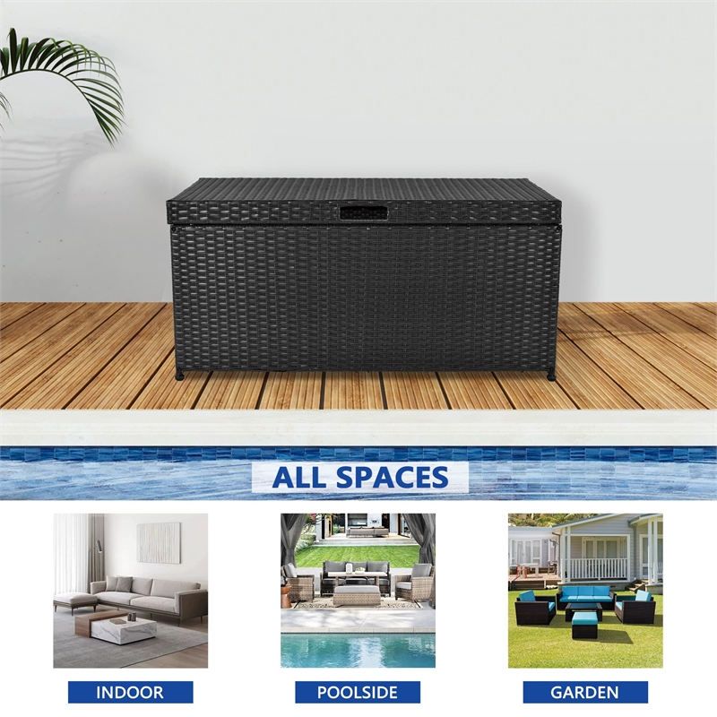 Jeco Wicker Patio Storage Deck Box in Black