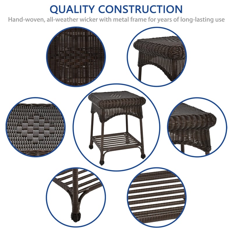 Jeco Wicker Patio End Table in Espresso