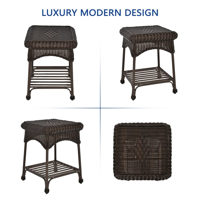 Jeco Wicker Patio End Table in Espresso