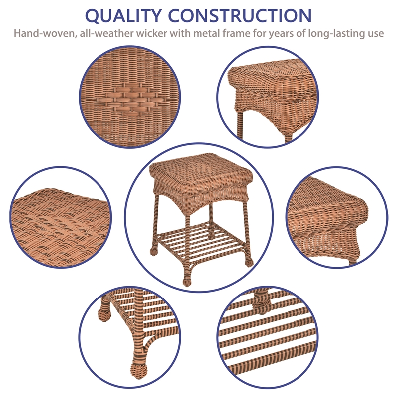 Jeco Wicker Patio End Table in Honey