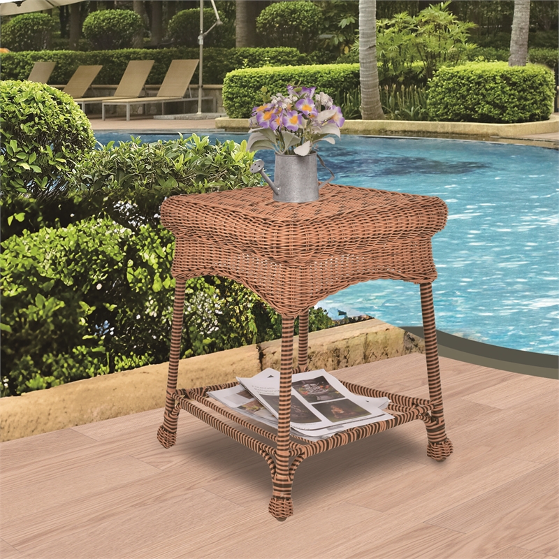 Jeco Wicker Patio End Table in Honey