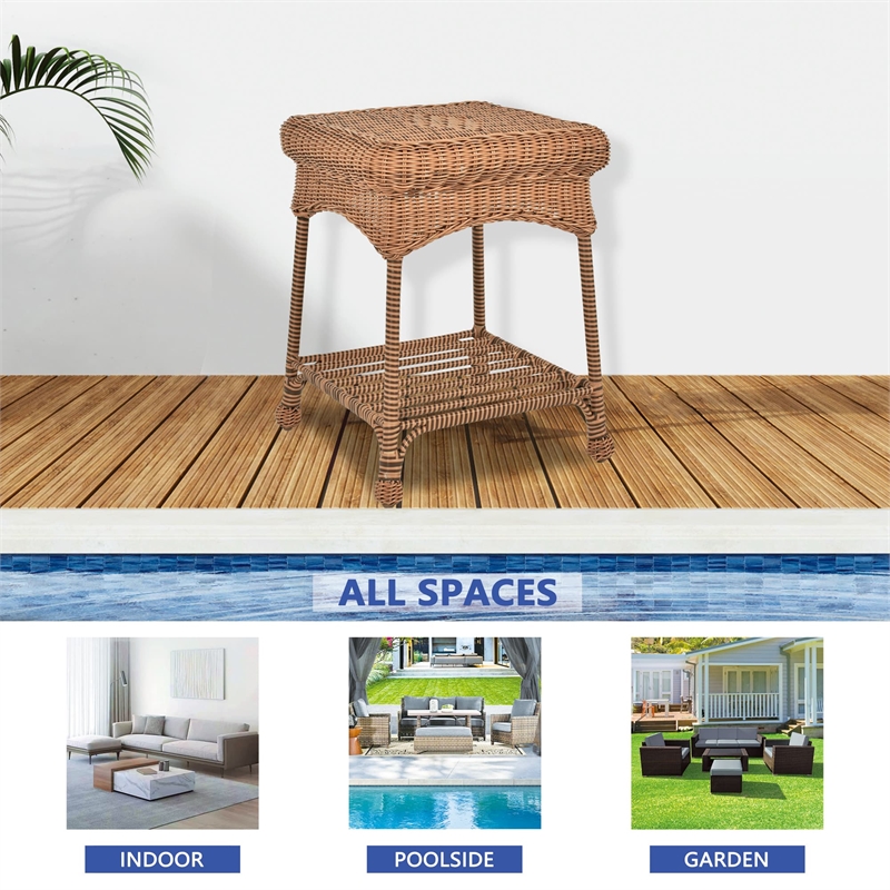 Jeco Wicker Patio End Table in Honey