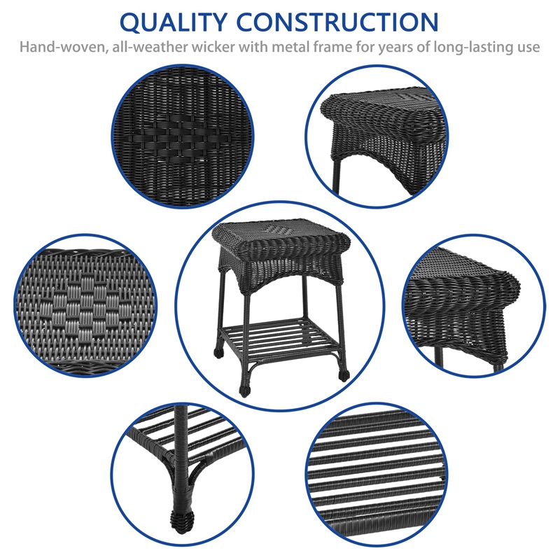 Jeco Wicker Patio End Table in Black