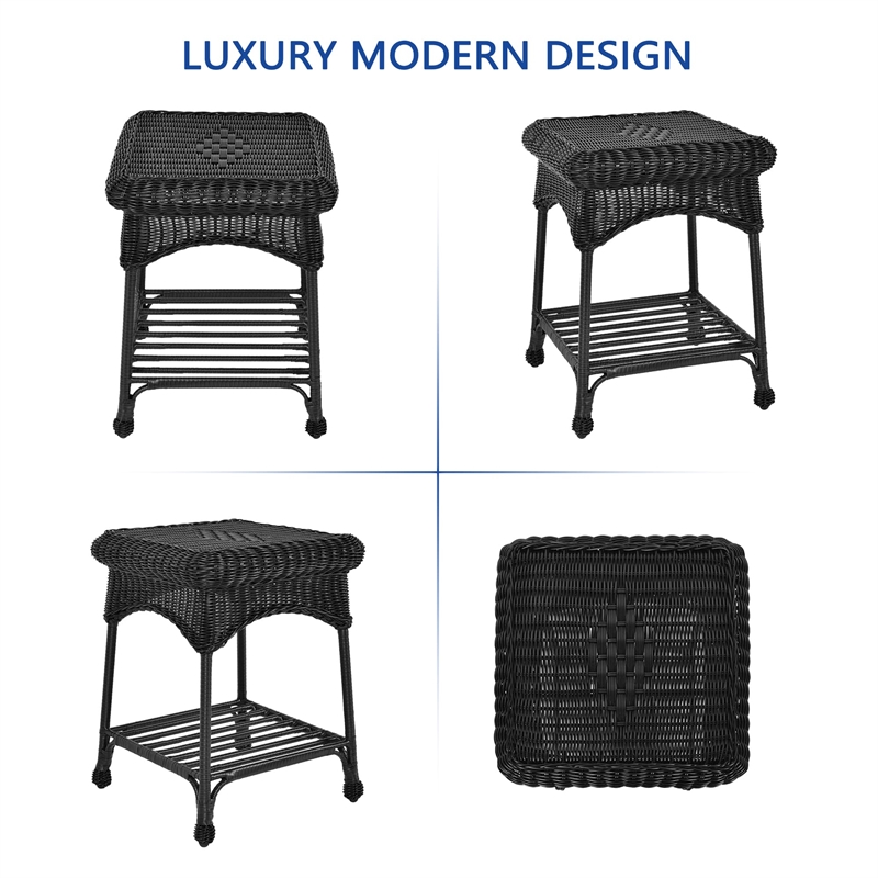 Jeco Wicker Patio End Table in Black
