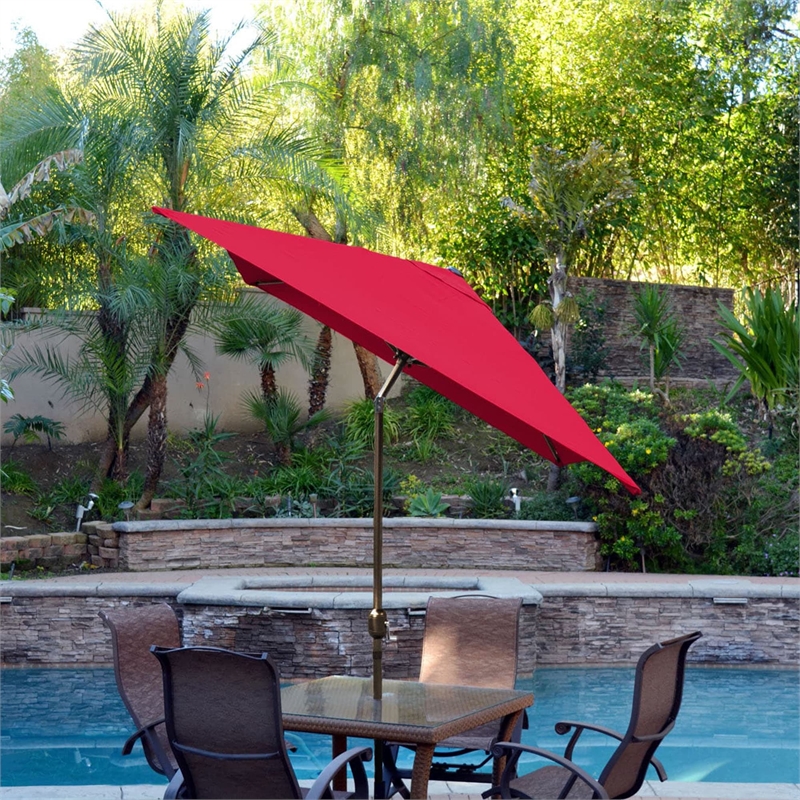 Jeco 6.5' x 10' Aluminum Patio Market Umbrella Tilt with Crank in Red