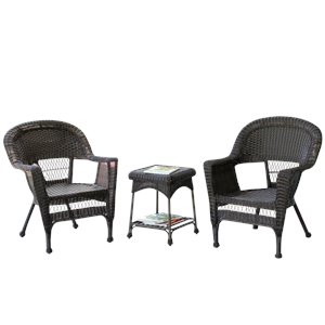 jeco 3pc wicker chair and end table set in espresso
