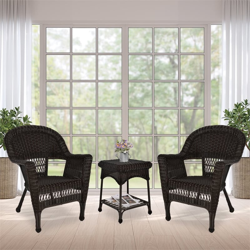 Jeco 3 Piece Resin Wicker Patio Conversation Set in Espresso