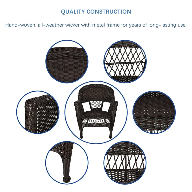 Jeco 3 Piece Resin Wicker Patio Conversation Set in Espresso