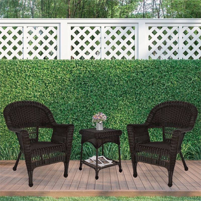 Jeco 3 Piece Resin Wicker Patio Conversation Set in Espresso