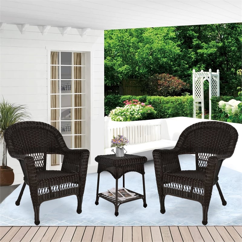 Jeco 3 Piece Resin Wicker Patio Conversation Set in Espresso