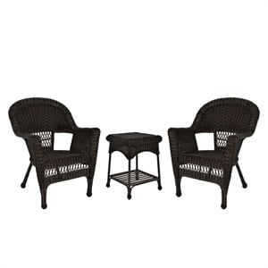 Jeco 3 Piece Resin Wicker Patio Conversation Set in Espresso