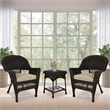 Jeco 3 Piece Wicker Conversation Set in Espresso with Tan Cushions