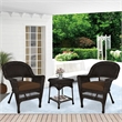Jeco 3 Piece Wicker Conversation Set in Espresso with Brown Cushions