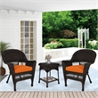 Jeco 3 Piece Wicker Conversation Set in Espresso with Orange Cushions
