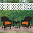 Jeco 3 Piece Wicker Conversation Set in Espresso with Orange Cushions