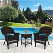 Jeco 3 Piece Wicker Conversation Set in Espresso with Black Cushions