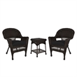 Jeco 3 Piece Wicker Conversation Set in Espresso with Black Cushions