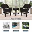 Jeco 3 Piece Wicker Conversation Set in Espresso with Black Cushions