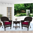 Jeco 3 Piece Wicker Conversation Set in Espresso with Red Cushions