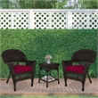 Jeco 3 Piece Wicker Conversation Set in Espresso with Red Cushions