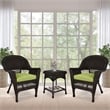 Jeco 3 Piece Wicker Conversation Set in Espresso with Green Cushions