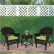 Jeco 3 Piece Wicker Conversation Set in Espresso with Green Cushions