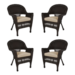 Jeco Wicker Chair in Espresso with Tan Cushion (Set of 4)