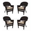 Jeco Wicker Chair in Espresso with Tan Cushion (Set of 4)