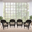 Jeco Wicker Chair in Espresso with Tan Cushion (Set of 4)
