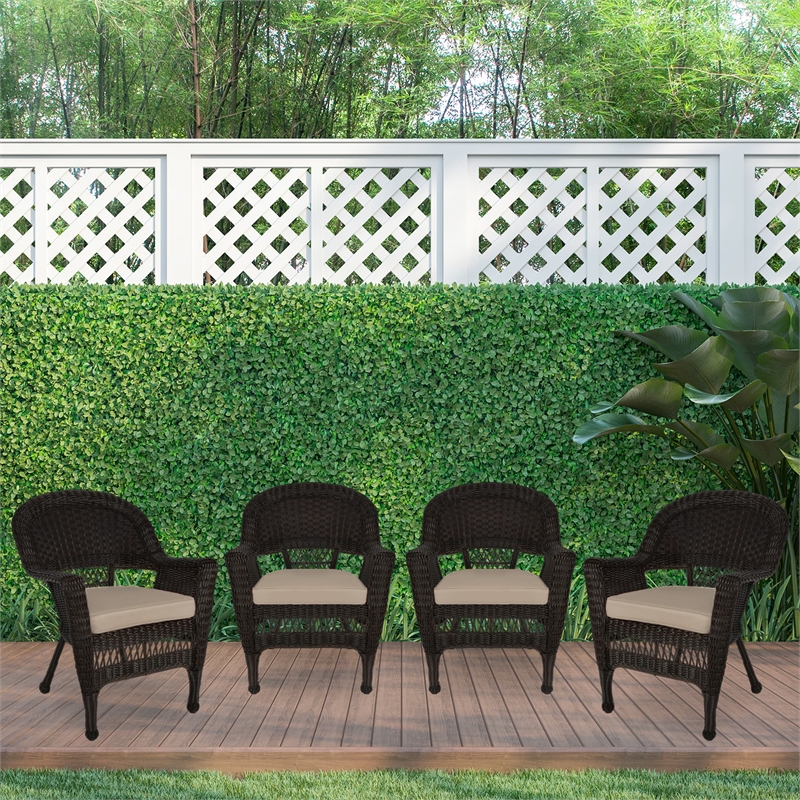Jeco Wicker Chair in Espresso with Tan Cushion (Set of 4)