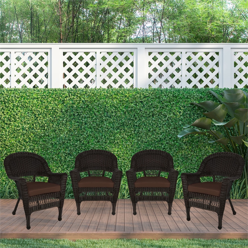 Jeco Wicker Chair in Espresso with Brown Cushion (Set of 4)
