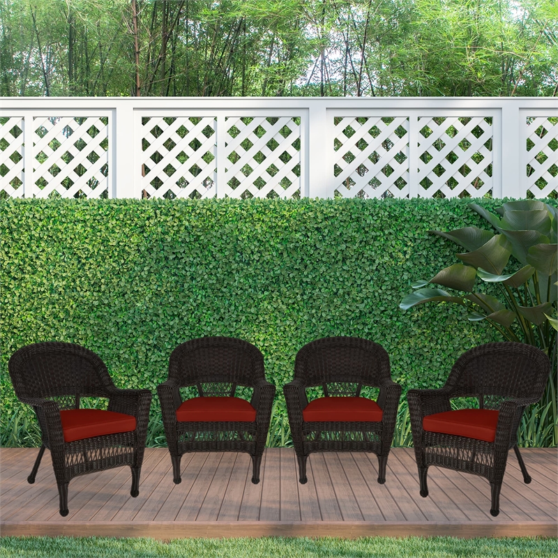 Jeco Wicker Chair in Espresso with Black Cushion (Set of 4)