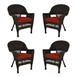 Jeco Wicker Chair in Espresso with Red Cushion (Set of 4)