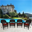 Jeco Wicker Chair in Espresso with Red Cushion (Set of 4)