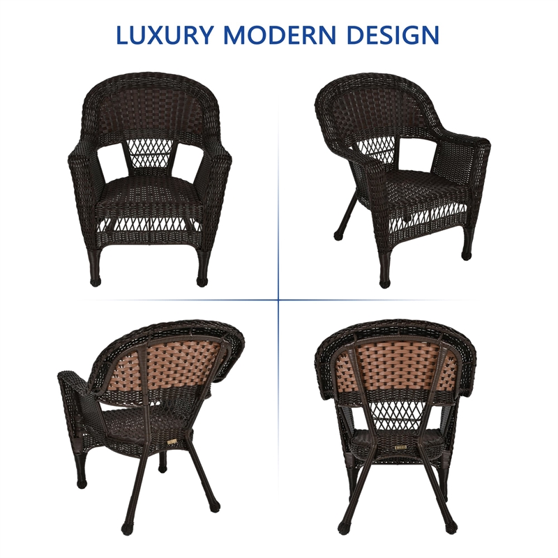 Jeco Wicker Chair in Espresso with Red Cushion (Set of 4)
