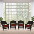Jeco Wicker Chair in Espresso with Red Cushion (Set of 4)