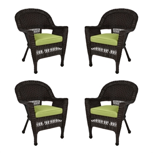 Jeco Wicker Chair in Espresso with Green Cushion (Set of 4)