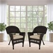 Jeco Wicker Chair in Espresso with Tan Cushion (Set of 2)