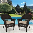 Jeco Wicker Chair in Espresso with Tan Cushion (Set of 2)