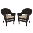 Jeco Wicker Chair in Espresso with Tan Cushion (Set of 2)