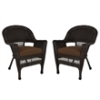Jeco Wicker Chair in Espresso with Brown Cushion (Set of 2)