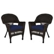 Jeco Wicker Chair in Espresso with Blue Cushion (Set of 2)