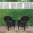Jeco Wicker Chair in Espresso with Blue Cushion (Set of 2)