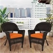 Jeco Wicker Chair in Espresso with Orange Cushion (Set of 2)