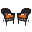 Jeco Wicker Chair in Espresso with Orange Cushion (Set of 2)