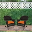 Jeco Wicker Chair in Espresso with Orange Cushion (Set of 2)