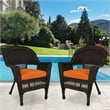 Jeco Wicker Chair in Espresso with Orange Cushion (Set of 2)