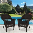 Jeco Wicker Chair in Espresso with Black Cushion (Set of 2)