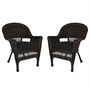 Jeco Wicker Chair in Espresso with Black Cushion (Set of 2)
