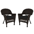 Jeco Wicker Chair in Espresso with Black Cushion (Set of 2)